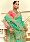 Mint Green Banarasi Silk Saree With Contrast Blouse