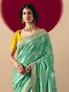 Mint Green Banarasi Silk Saree With Contrast Blouse