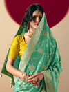 Mint Green Banarasi Silk Saree With Contrast Blouse