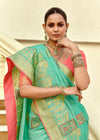 Mint Green Banarasi Silk Saree With Contrast Blouse