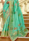 Mint Green Banarasi Silk Saree With Contrast Blouse