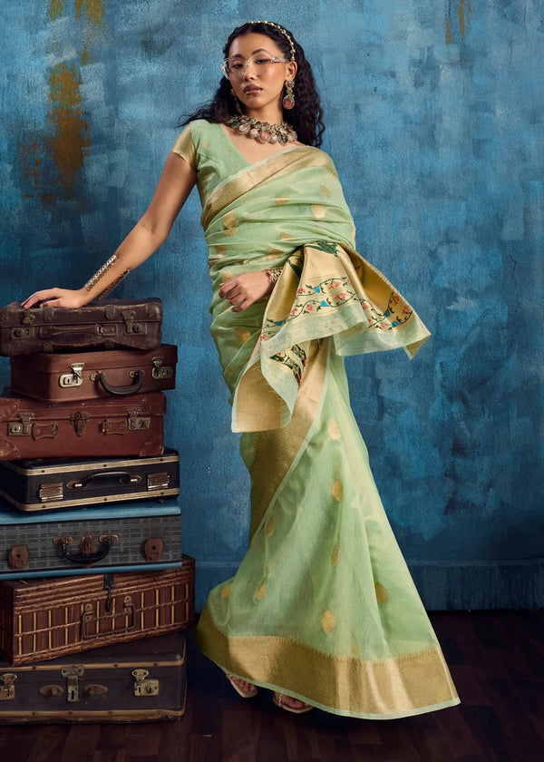 Mint Green Paithani Tissue Silk Saree