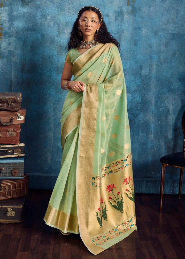 Mint Green Paithani Tissue Silk Saree