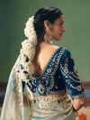 Mint Silver Tissue Silk Saree with Peacock Teal Contrast Blouse