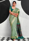 Sage Green Woven Designer Linen Cotton Saree
