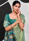 Sage Green Woven Designer Linen Cotton Saree