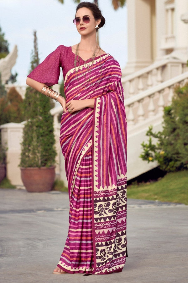 Mulberry Pink Mul Mul Silk Saree