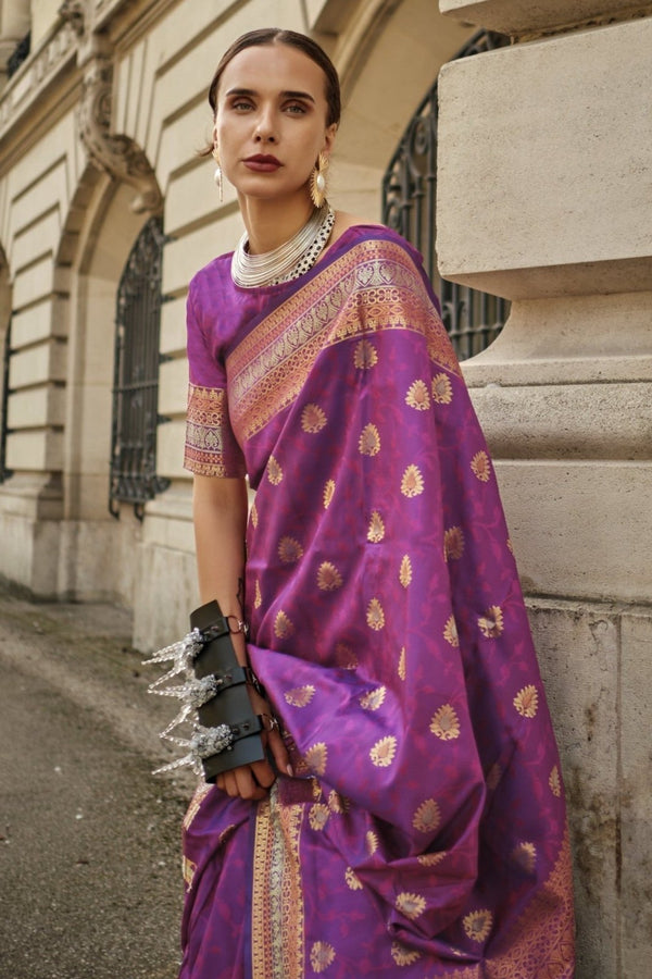 Mulberry Purple Banarasi Soft Silk Saree