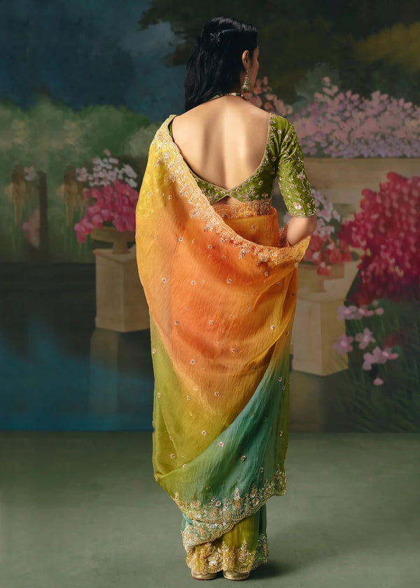Multicolor Designer Silk Saree with Heavy Embroidery Work