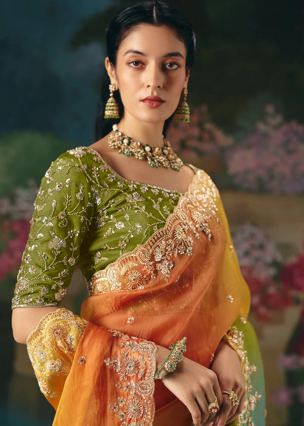 Multicolor Designer Silk Saree with Heavy Embroidery Work