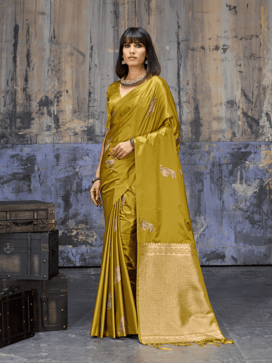 Mustard Banarasi Satin Silk Saree