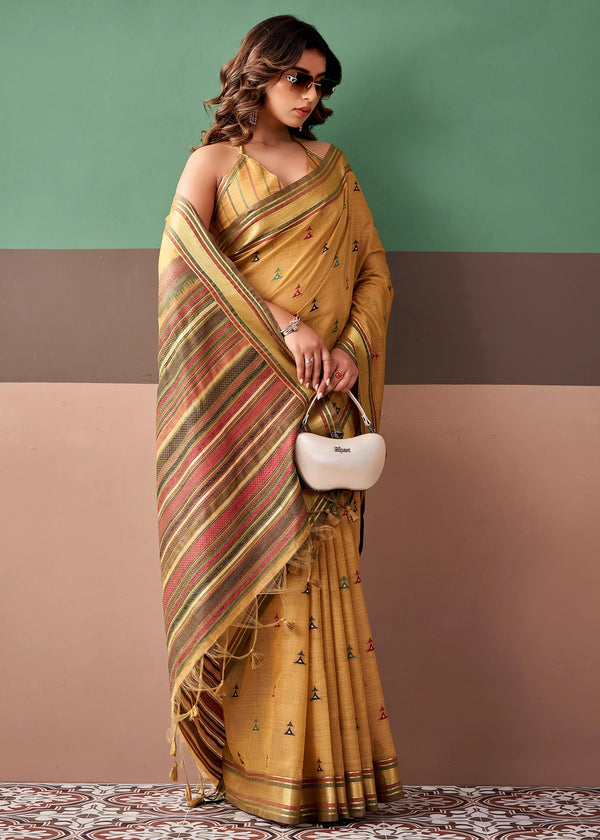 Mustard Gold Woven Designer Cotton Saree