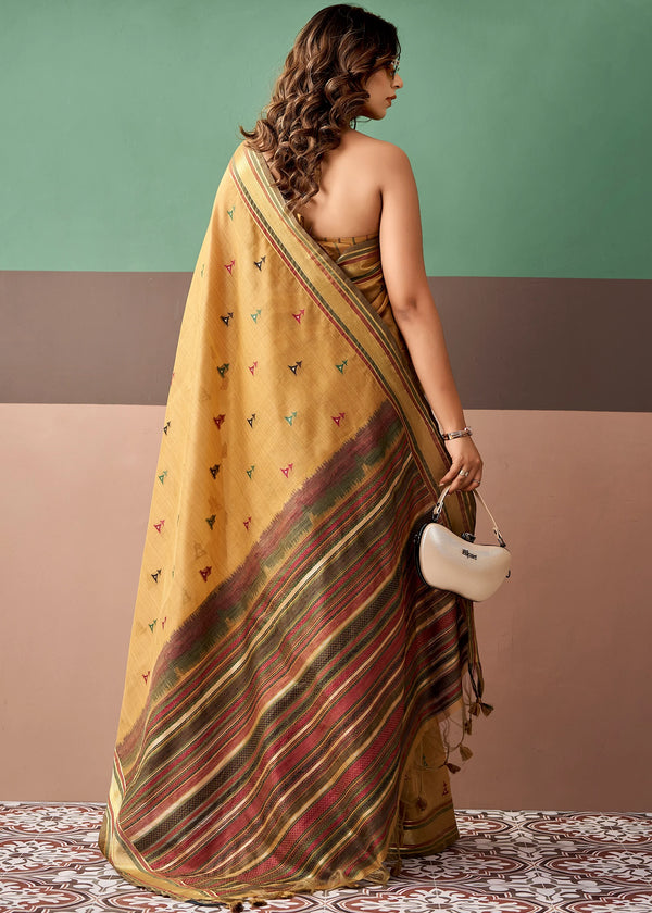 Mustard Gold Woven Designer Cotton Saree