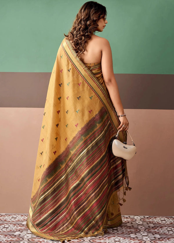 Mustard Gold Woven Designer Cotton Saree