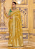 Mustard Yellow Banarasi Crepe Silk Saree with Teal Contrast Blouse