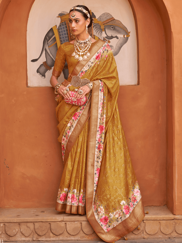 Mustard Yellow Banarasi Dola Silk Saree
