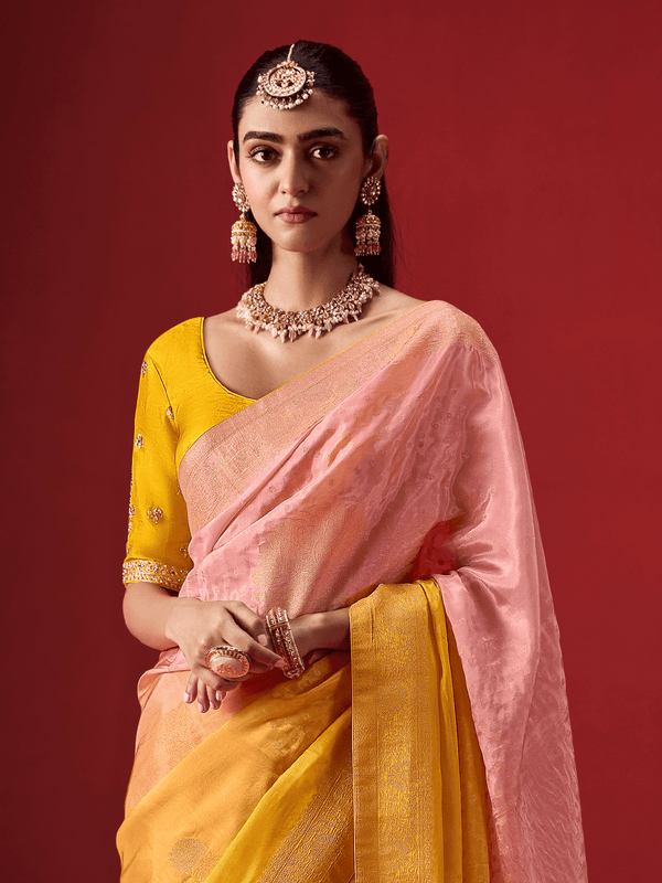 Mustard Yellow Banarasi Dola Silk Saree