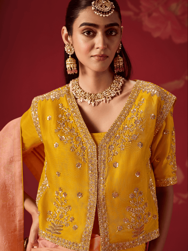 Mustard Yellow Banarasi Dola Silk Saree