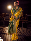 Mustard Yellow Banarasi Dola Silk Saree With Contrast Blouse