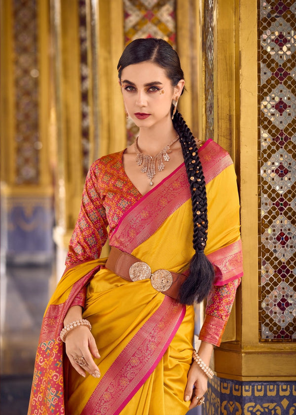 Mustard Yellow Banarasi Silk Saree