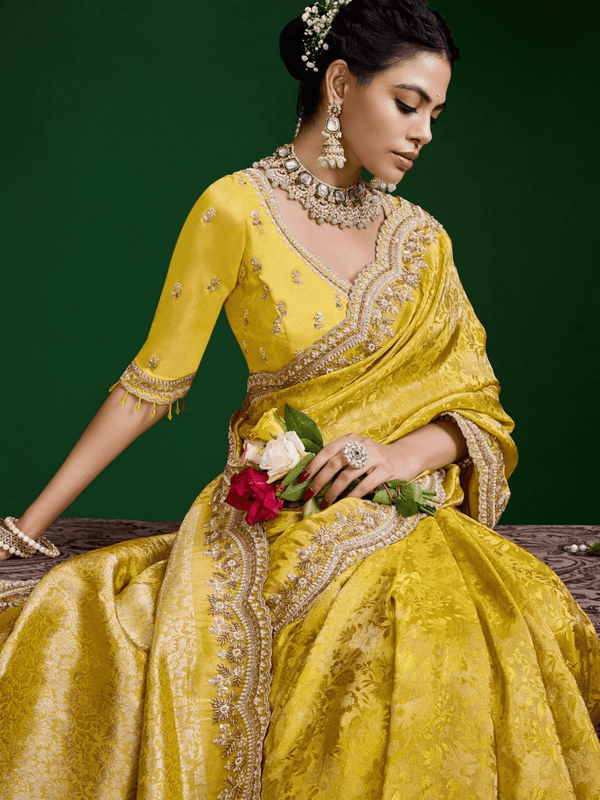 Mustard Yellow Banarasi Tissue Silk Saree