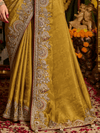 Mustard Yellow Banarasi Tissue Silk Saree With Contrast Blouse