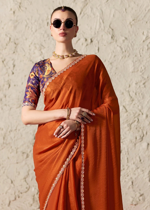 Mustard Yellow Designer Organza Saree with Teal Contrast Blouse