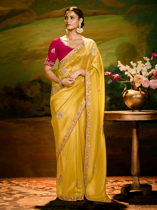 Mustard Yellow Designer Silk Saree with Embroidery