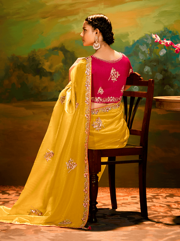 Mustard Yellow Designer Silk Saree with Embroidery