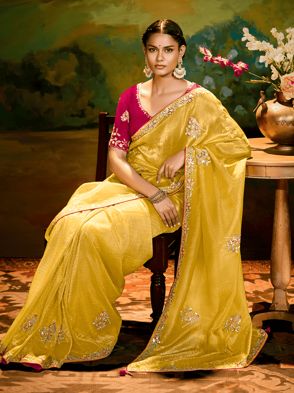 Mustard Yellow Designer Silk Saree with Embroidery