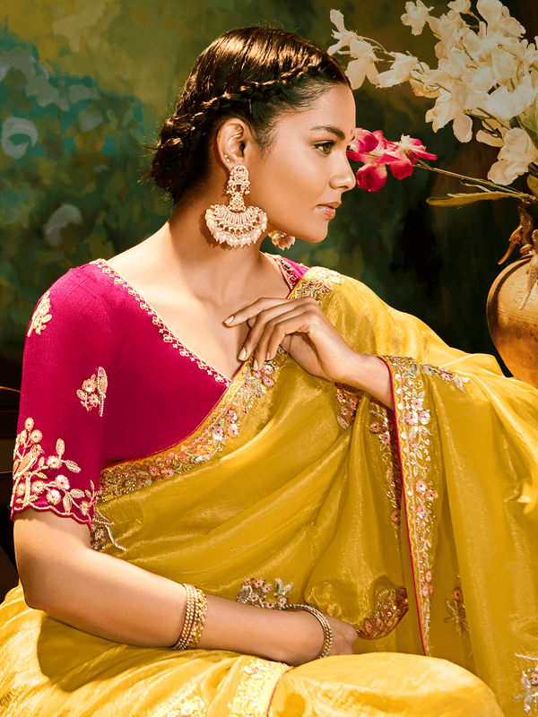 Mustard Yellow Designer Silk Saree with Embroidery