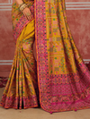 Mustard Yellow Embroidered Designer Satin Silk Saree