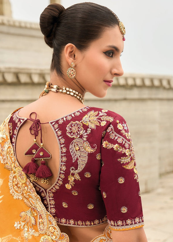 Mustard Yellow Embroidery Designer Silk Saree