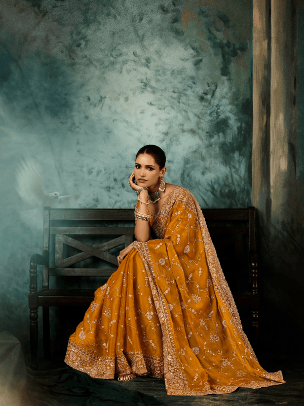 Mustard Yellow Satin Silk Saree