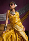 Mustard Yellow Satin Silk Saree