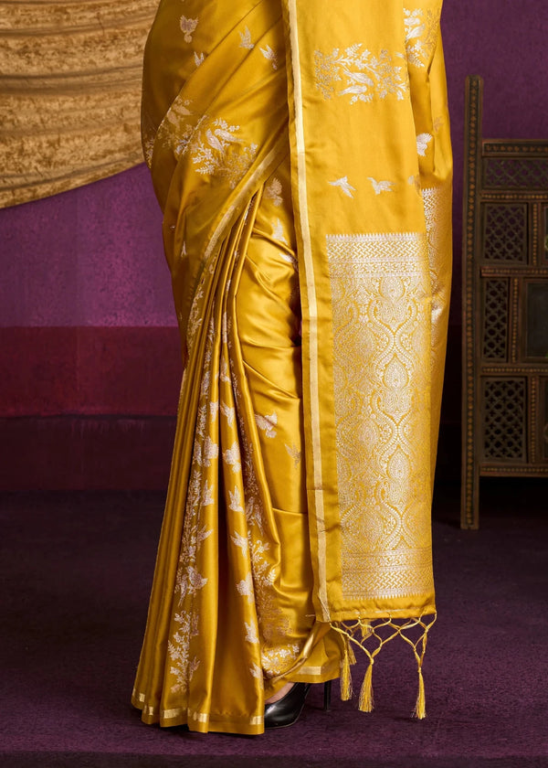 Mustard Yellow Satin Silk Saree