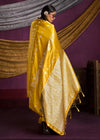 Mustard Yellow Satin Silk Saree