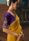 Mustard Yellow Soft Silk Saree with Purple Contrast Blouse