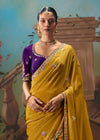 Mustard Yellow Soft Silk Saree with Purple Contrast Blouse