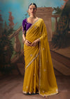 Mustard Yellow Soft Silk Saree with Purple Contrast Blouse
