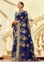 Navy Blue Banarasi Silk Saree With Contrast Blouse