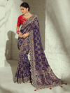 Navy Blue Bandhani Banarasi Georgette Saree With Contrast Blouse