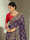 Navy Blue Bandhani Banarasi Georgette Saree With Contrast Blouse