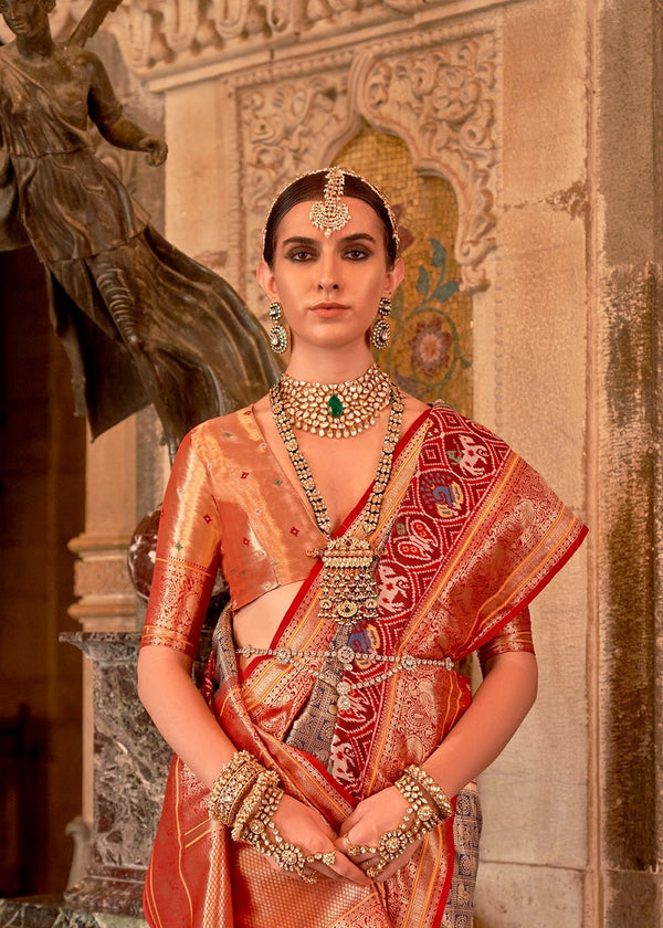 Navy Blue Festive Red And Golden Meenakari Banarasi Designer Silk Saree