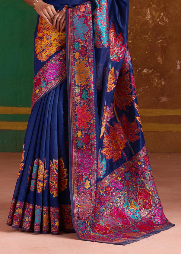 Navy Blue Kashmiri Kani Jamawar Cotton Saree