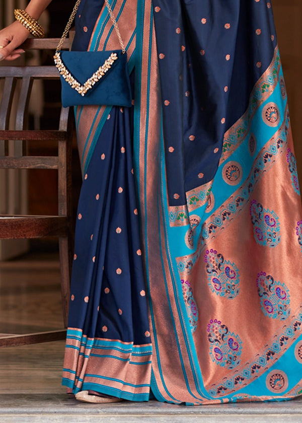 Navy Blue Paithani Soft Silk Saree