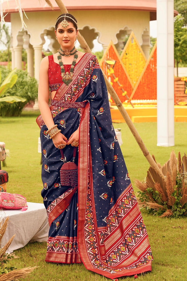 Navy Blue Printed Patola Silk Saree