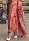 New York Pink Handloom Satin Silk Saree With Tassels