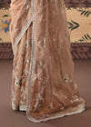 Nude Beige Organza Silk Saree with Bottle Green Contrast Blouse