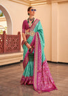 Ocean Green And Maroon Woven Printed Patola Silk Saree